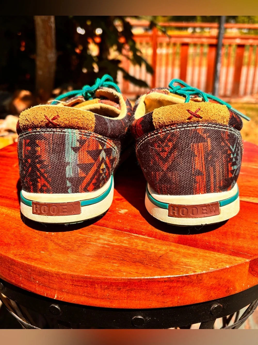 Hooey Multicolor Aztec Canvas Boat Shoes with Teal Laces